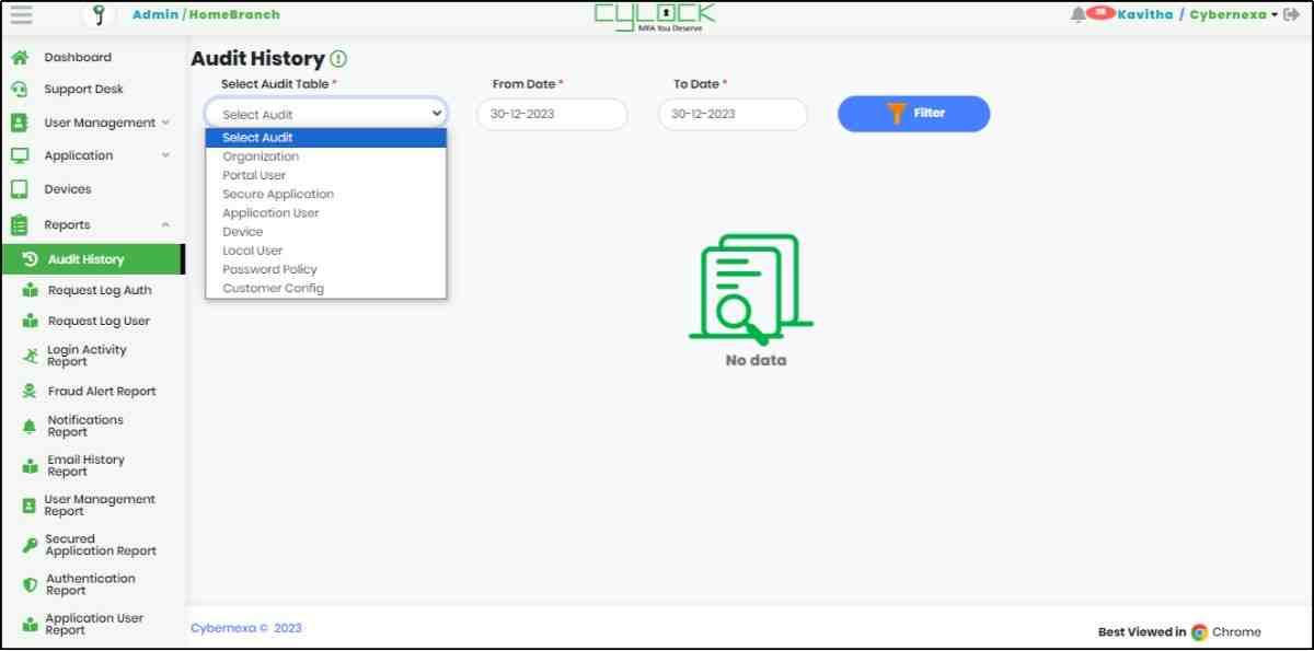 Generating Audit History - CyLock